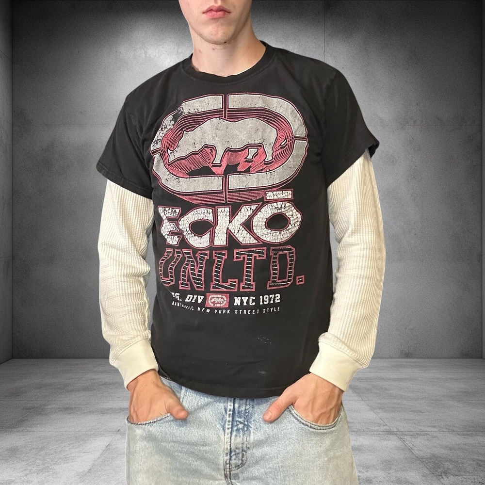 Vintage Ecko Unltd Rhino Graphic T-Shirt Black Y2K Skater Grunge Streetwear